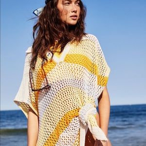 Free People Bayside Stripe Crochet Poncho Cover Up